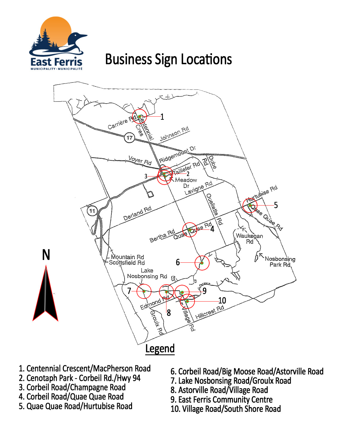 Map of signage areas